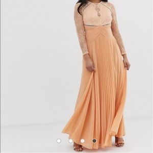 Asos Lace Maxi Dress With Long Sleeves Zip Back Fit Flare